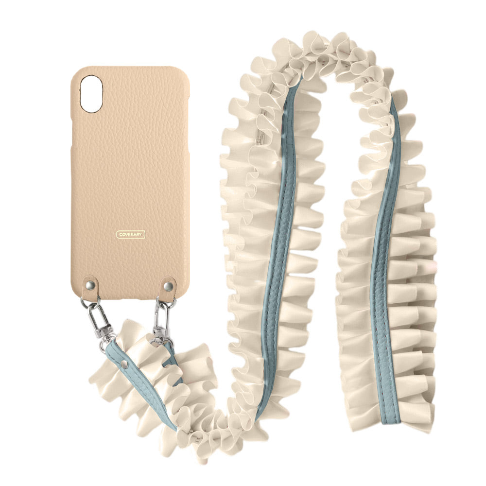 Cuir véritable 32 couleurs cuir italien grainé avec bandoulière à volants satinés coque arrière série Xperia