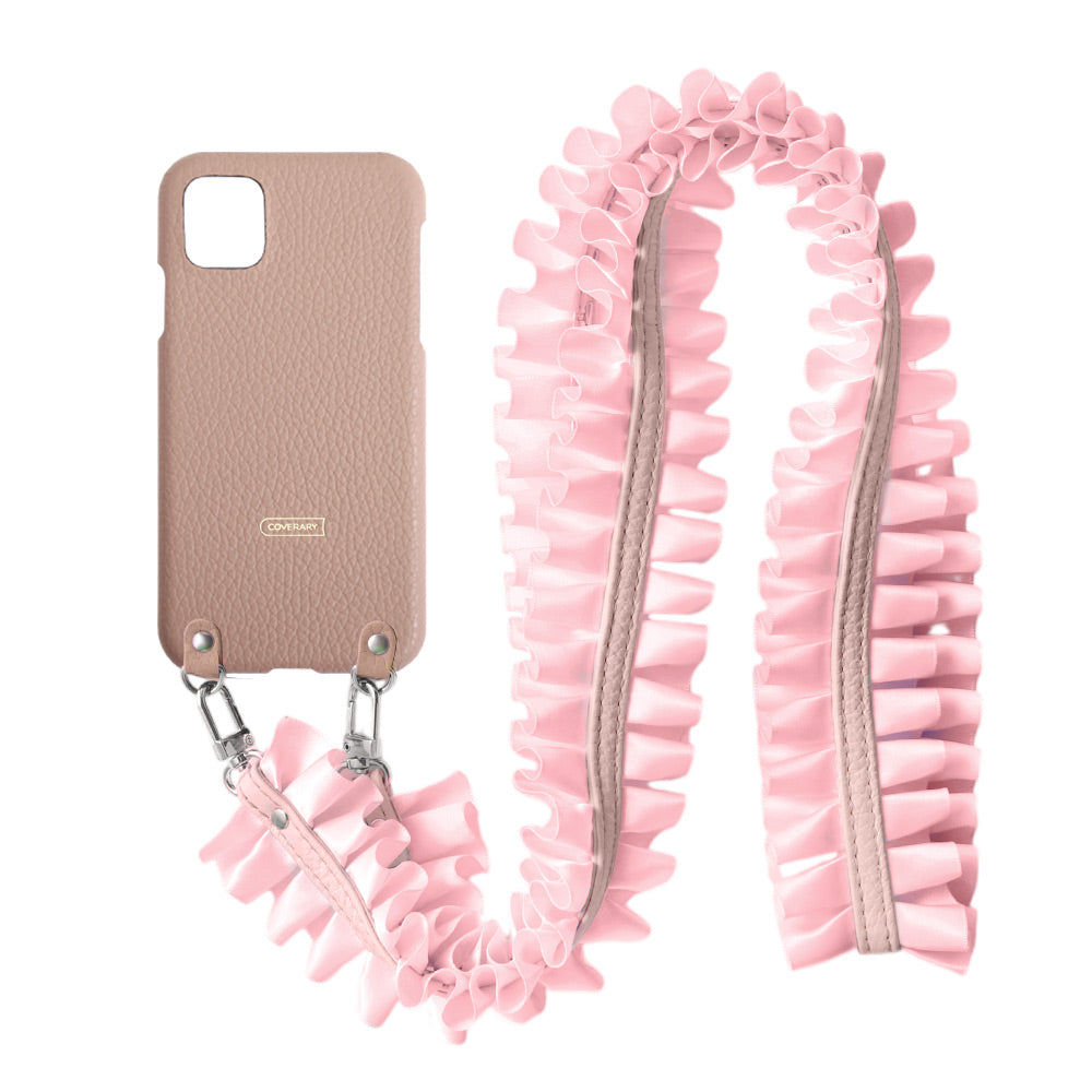 Cuir véritable 32 couleurs cuir italien grainé avec bandoulière à volants satinés coque arrière série Xperia