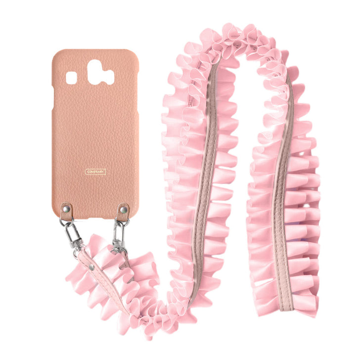 Cuir véritable 32 couleurs cuir italien grainé avec bandoulière à volants satinés coque arrière série Xperia