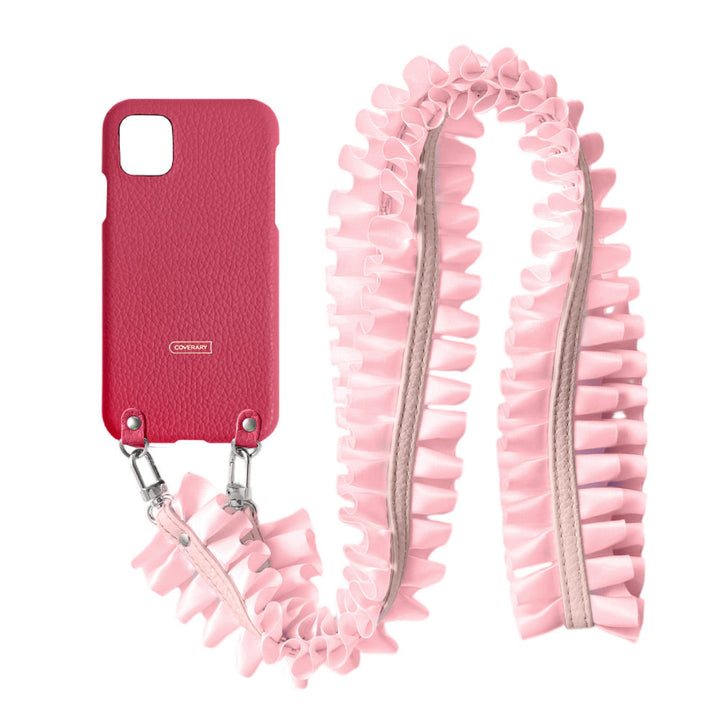 Cuir véritable 32 couleurs cuir italien grainé avec bandoulière à volants satinés coque arrière série Xperia