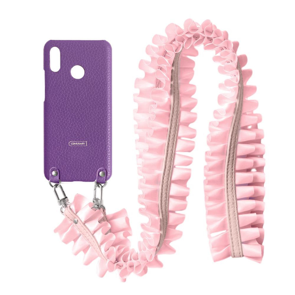 Cuir véritable 32 couleurs cuir italien grainé avec bandoulière à volants satinés coque arrière série Xperia