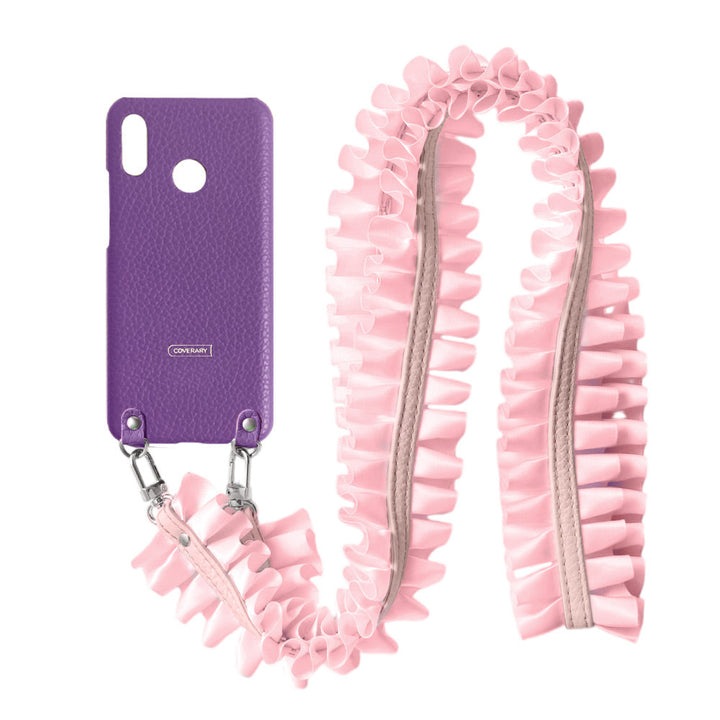 Cuir véritable 32 couleurs cuir italien grainé avec bandoulière à volants satinés coque arrière série Xperia