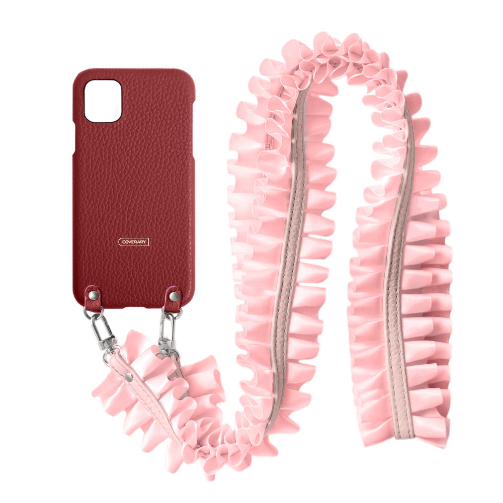 Cuir véritable 32 couleurs cuir italien grainé avec bandoulière à volants satinés coque arrière série Xperia