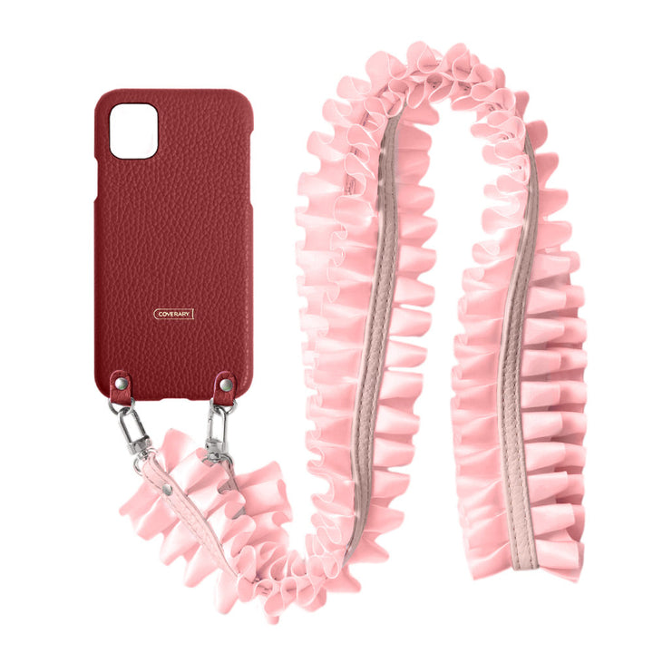 Cuir véritable 32 couleurs cuir italien grainé avec bandoulière à volants satinés coque arrière série Xperia