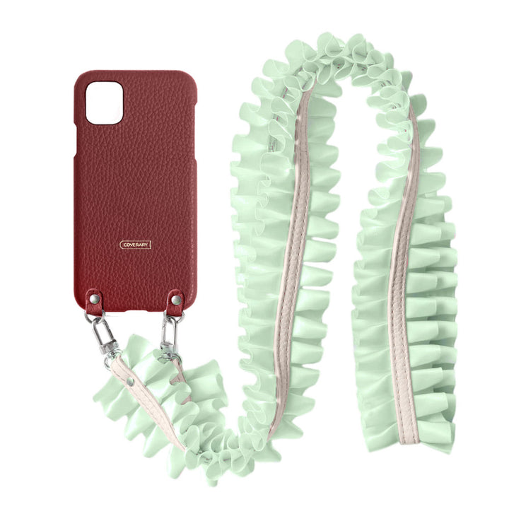 Cuir véritable 32 couleurs cuir italien grainé avec bandoulière à volants satinés coque arrière série Xperia