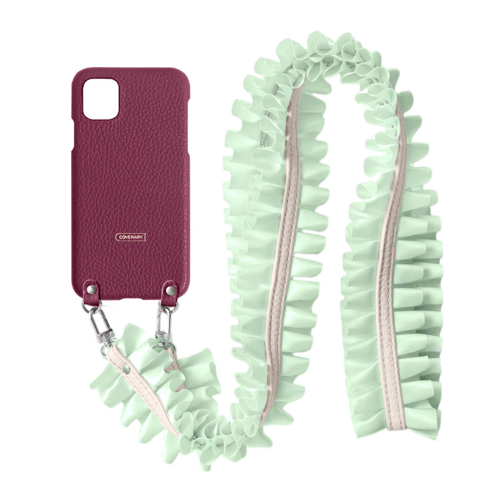 Cuir véritable 32 couleurs cuir italien grainé avec bandoulière à volants satinés coque arrière série Xperia