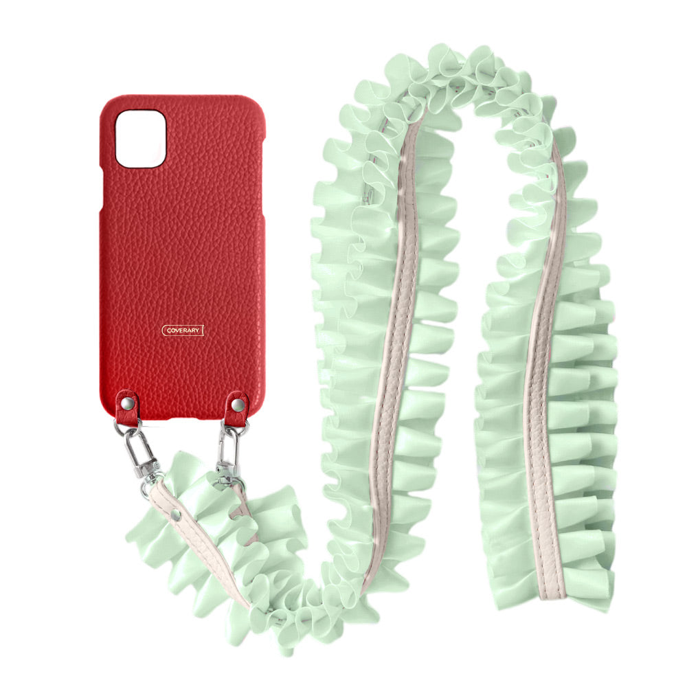 Cuir véritable 32 couleurs cuir italien grainé avec bandoulière à volants satinés coque arrière série Xperia