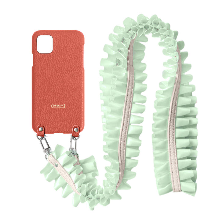 Cuir véritable 32 couleurs cuir italien grainé avec bandoulière à volants satinés coque arrière série Xperia