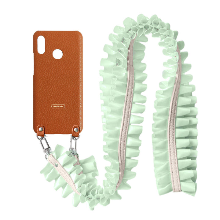 Cuir véritable 32 couleurs cuir italien grainé avec bandoulière à volants satinés coque arrière série Xperia