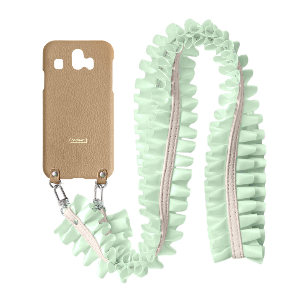 Cuir véritable 32 couleurs cuir italien grainé avec bandoulière à volants satinés coque arrière série Xperia