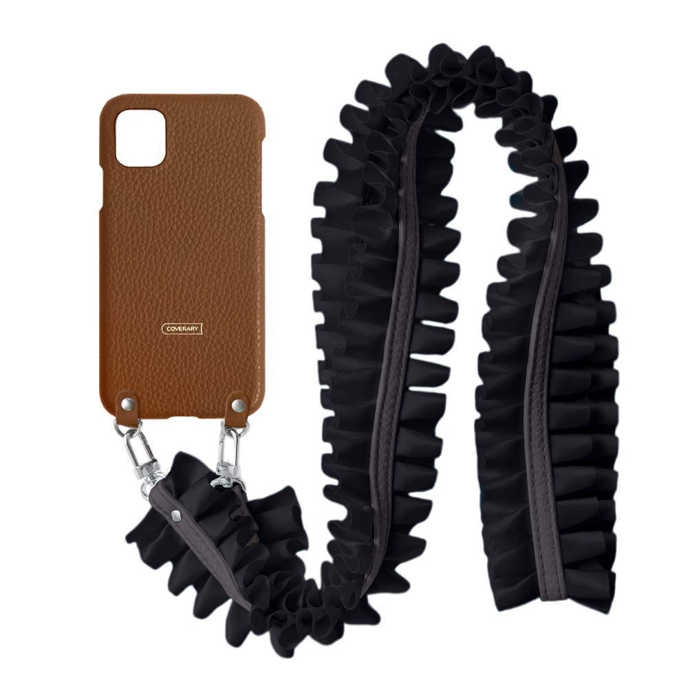 Cuir véritable 32 couleurs cuir italien grainé avec bandoulière à volants satinés coque arrière série Xperia