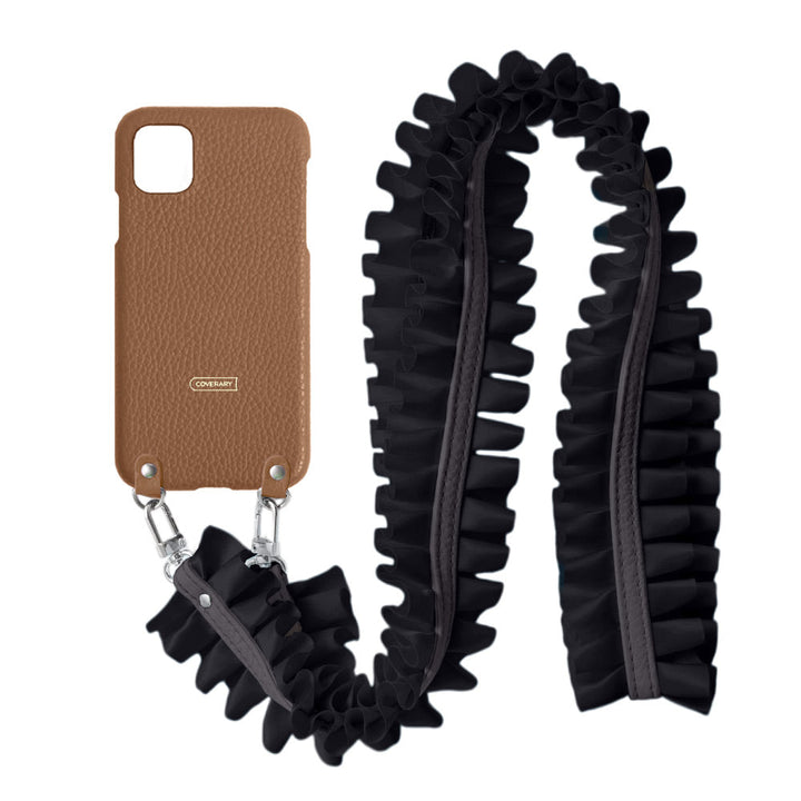 Cuir véritable 32 couleurs cuir italien grainé avec bandoulière à volants satinés coque arrière série Xperia