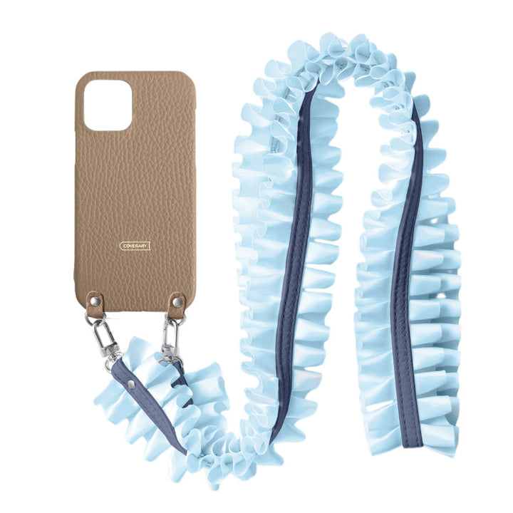 Cuir véritable 32 couleurs cuir italien grainé avec bandoulière à volants satinés coque arrière série Xperia