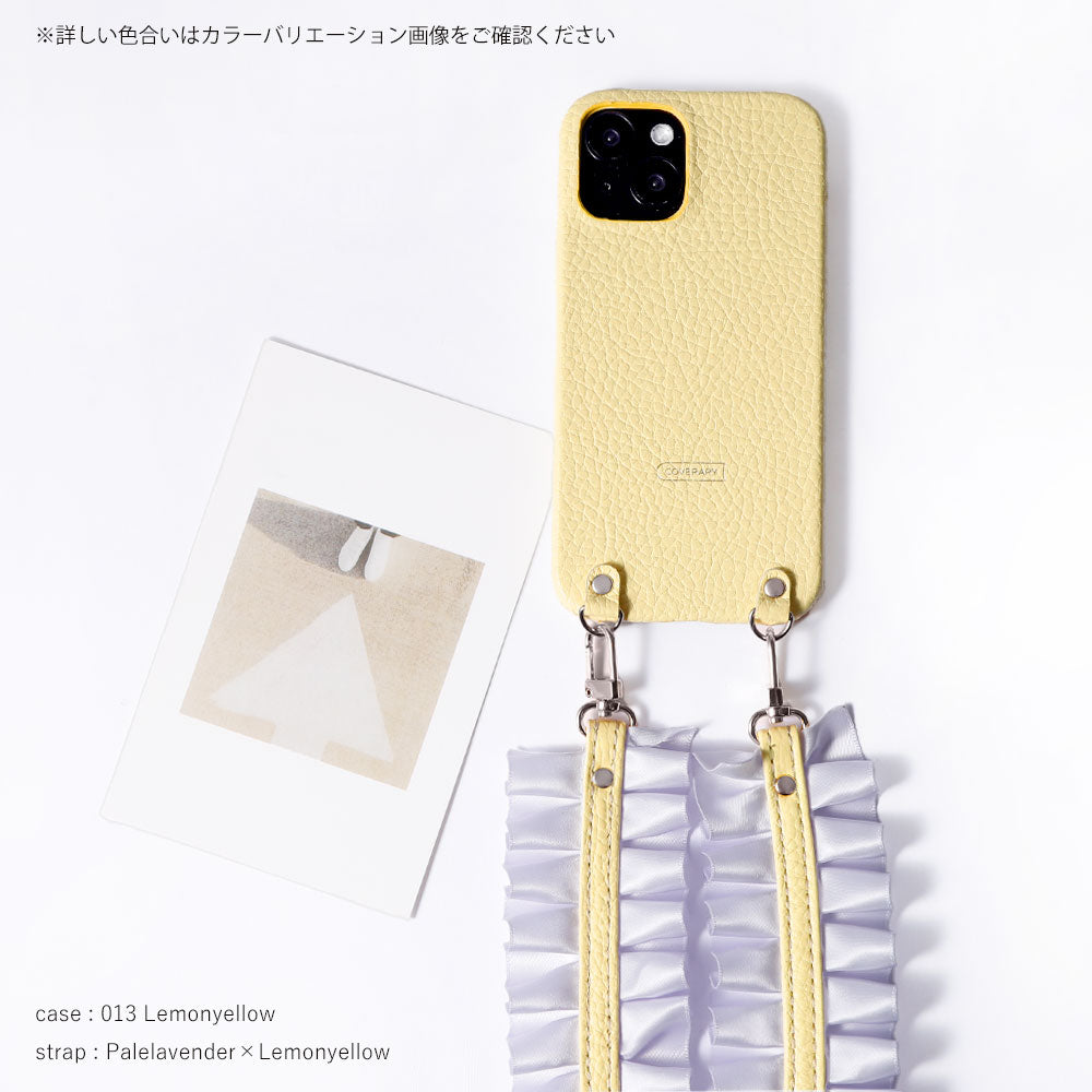 本革 32色 イタリアンシュリンクレザー サテンフリルショルダーストラップ付き 背面ケース iPhoneシリーズ