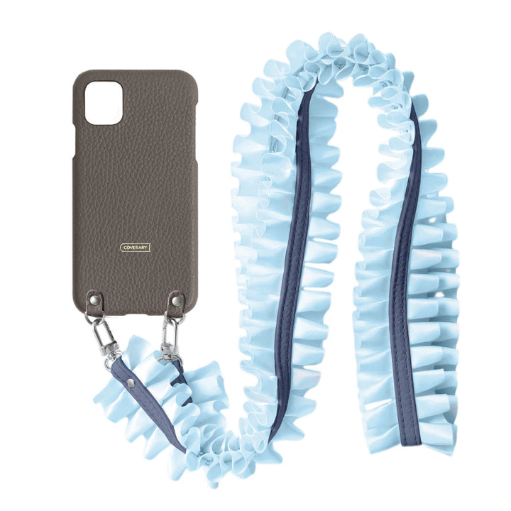 Cuir véritable 32 couleurs cuir italien grainé avec bandoulière à volants satinés coque arrière série Xperia