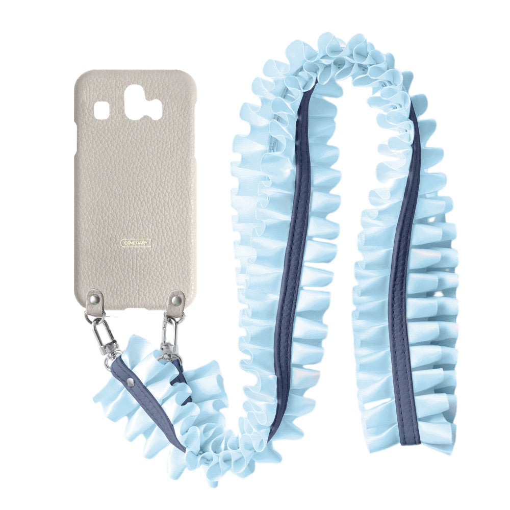 Cuir véritable 32 couleurs cuir italien grainé avec bandoulière à volants satinés coque arrière série Xperia