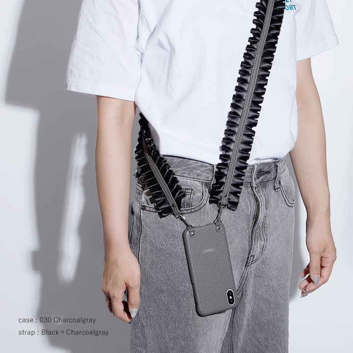 Genuine leather 32 colors Italian shrink leather with satin frill shoulder strap back case AQUOS series