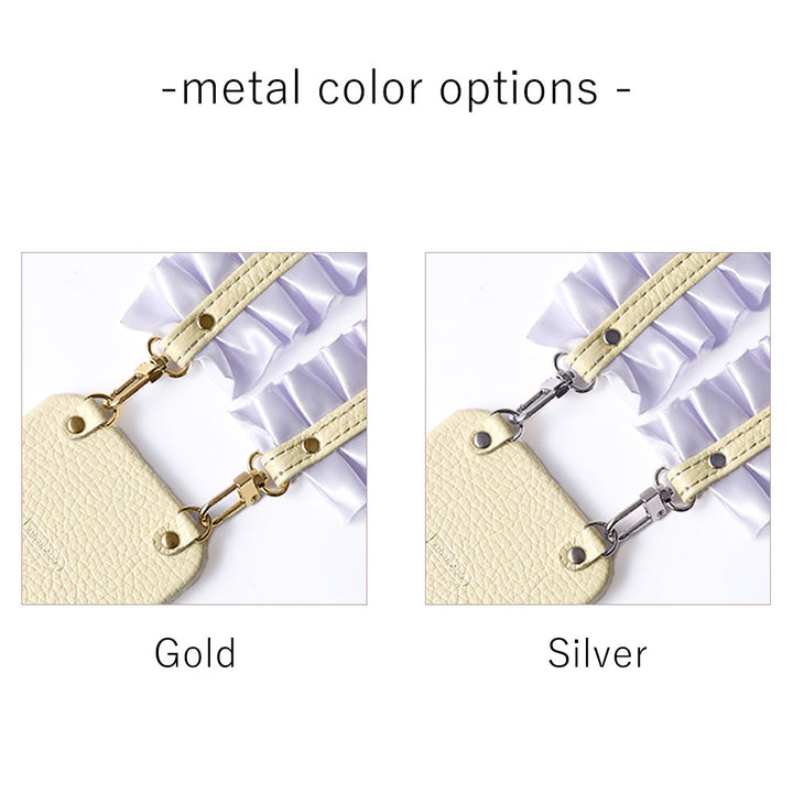 Genuine leather 32 colors Italian shrink leather with satin frill shoulder strap back case
