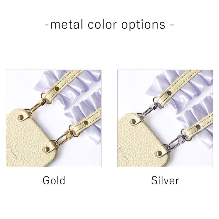 Cuir véritable 32 couleurs cuir italien grainé avec bandoulière à volants satinés coque arrière série Xperia