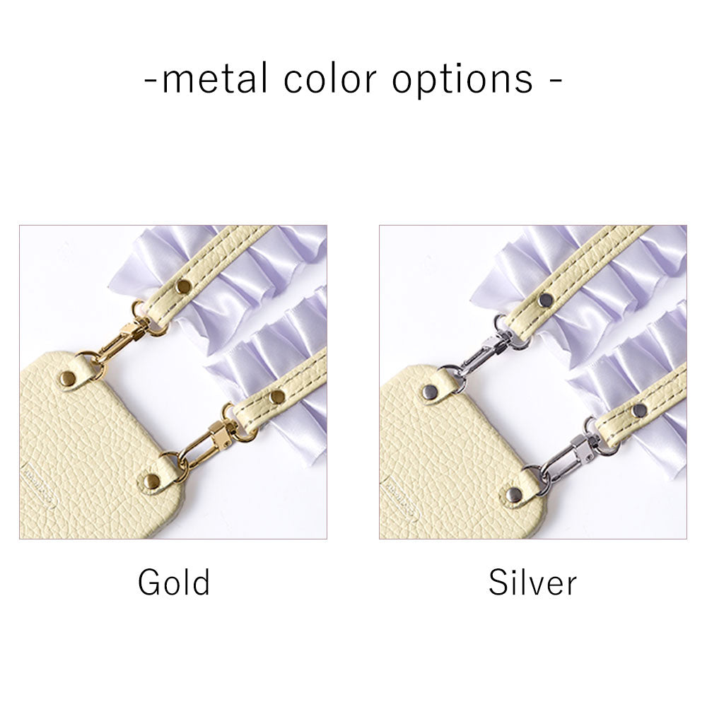 Genuine leather 32 colors Italian shrink leather with satin frill shoulder strap back case AQUOS series