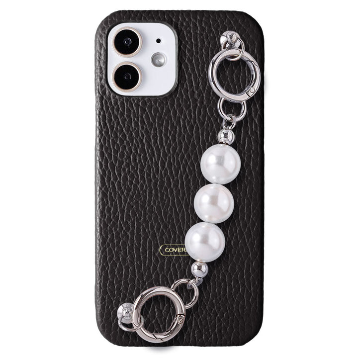 Genuine leather 32 colors Italian shrink leather 3-row pearl chain attached back case Xperia series
