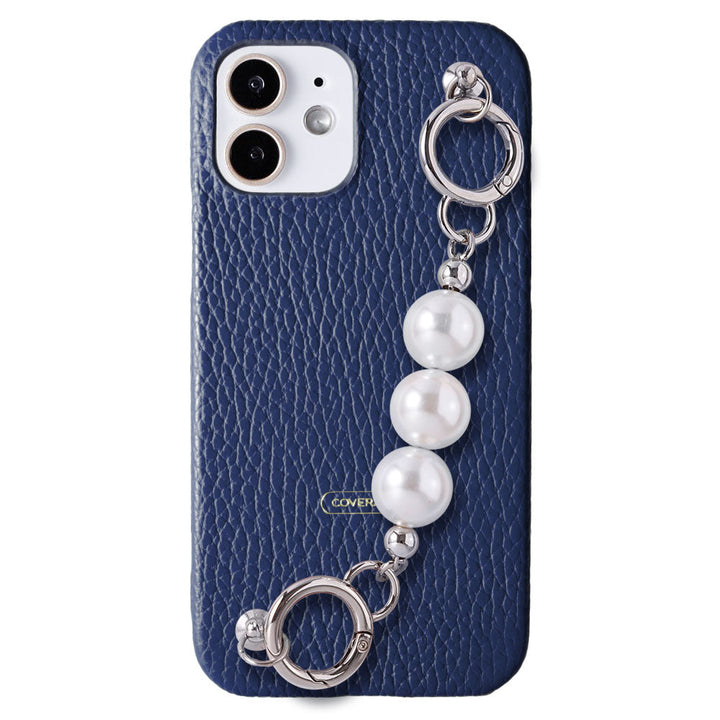 Genuine leather 32 colors Italian shrink leather 3-strand pearl chain attached back case AQUOS series