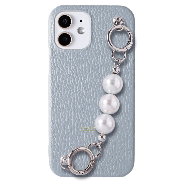 Genuine leather 32 colors Italian shrink leather 3-row pearl chain attached back case Xperia series