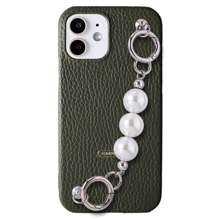 Genuine leather 32 colors Italian shrink leather 3-strand pearl chain attached back case AQUOS series