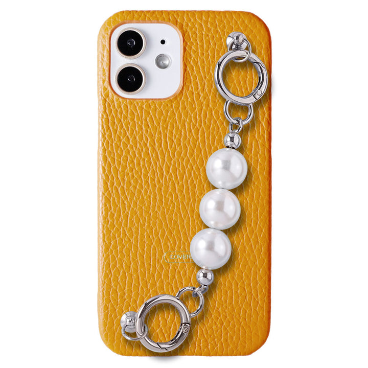 Genuine leather 32 colors Italian shrink leather 3-row pearl chain attached back case Xperia series