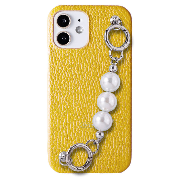 Genuine leather 32 colors Italian shrink leather 3-row pearl chain attached back case Xperia series