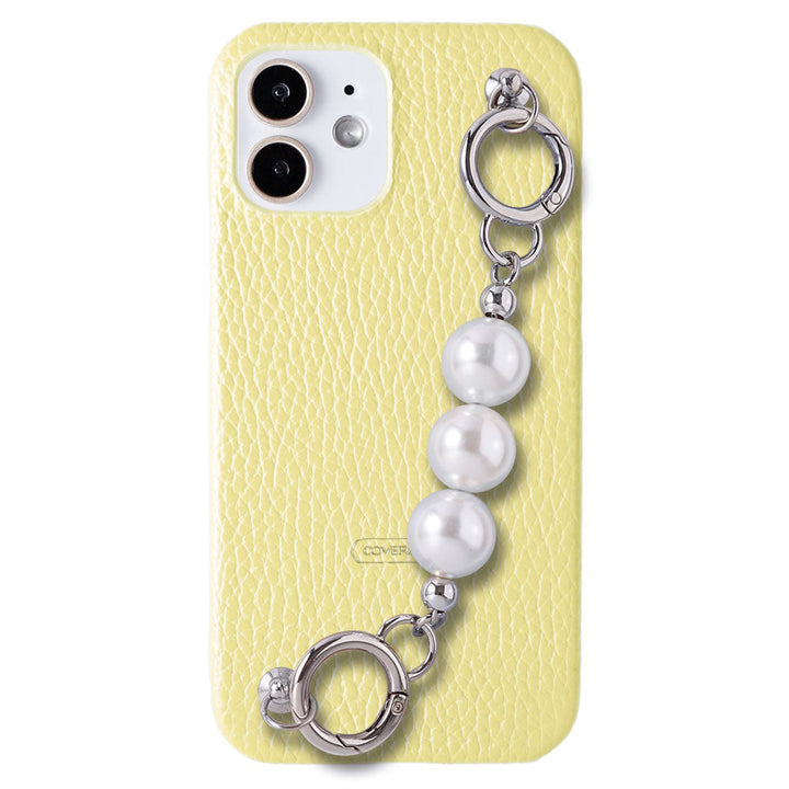 Genuine leather 32 colors Italian shrink leather 3-strand pearl chain attached back case AQUOS series