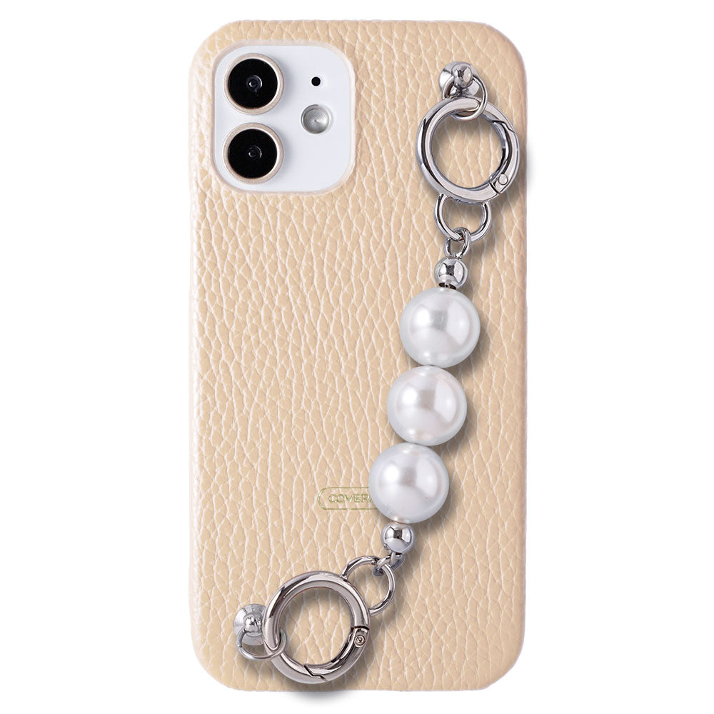 Genuine leather 32 colors Italian shrink leather 3-row pearl chain attached back case