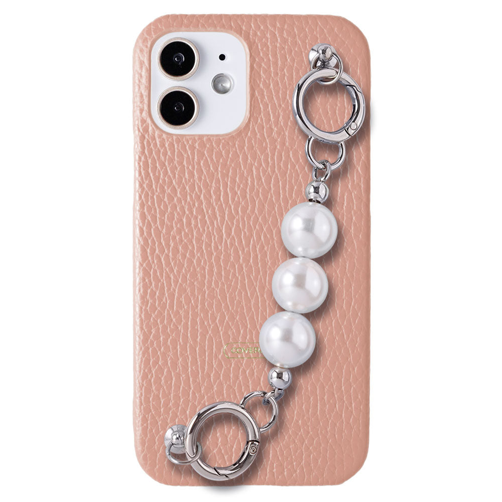 Genuine leather 32 colors Italian shrink leather 3-row pearl chain attached back case