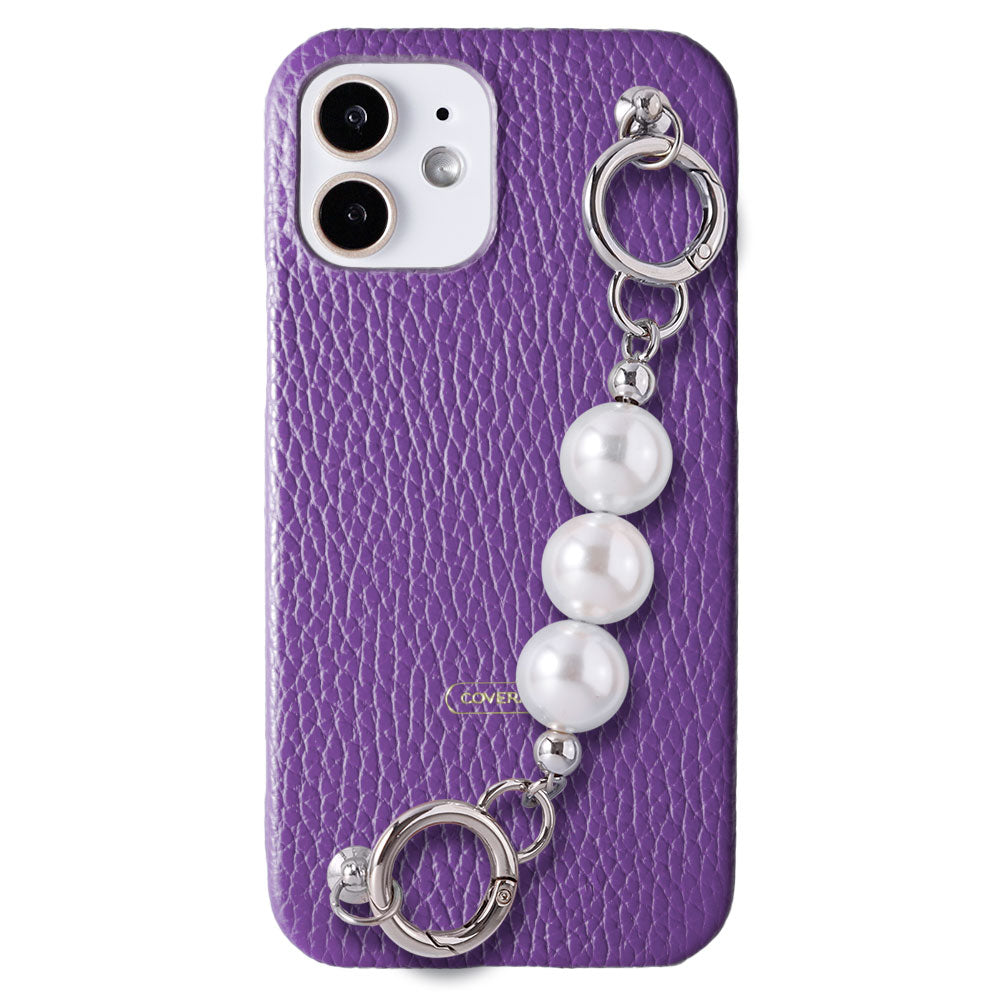 Genuine leather 32 colors Italian shrink leather 3-row pearl chain attached back case Xperia series