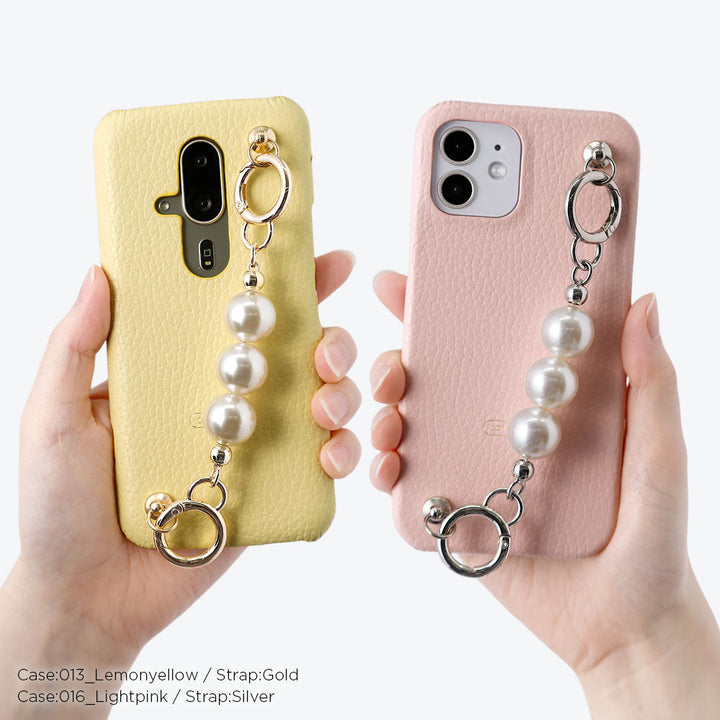 Genuine leather 32 colors Italian shrink leather 3-row pearl chain attached back case Xperia series