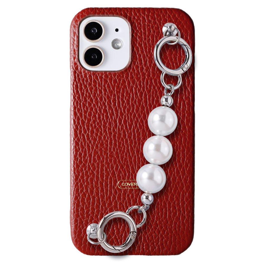 Genuine leather 32 colors Italian shrink leather 3-row pearl chain attached back case Xperia series
