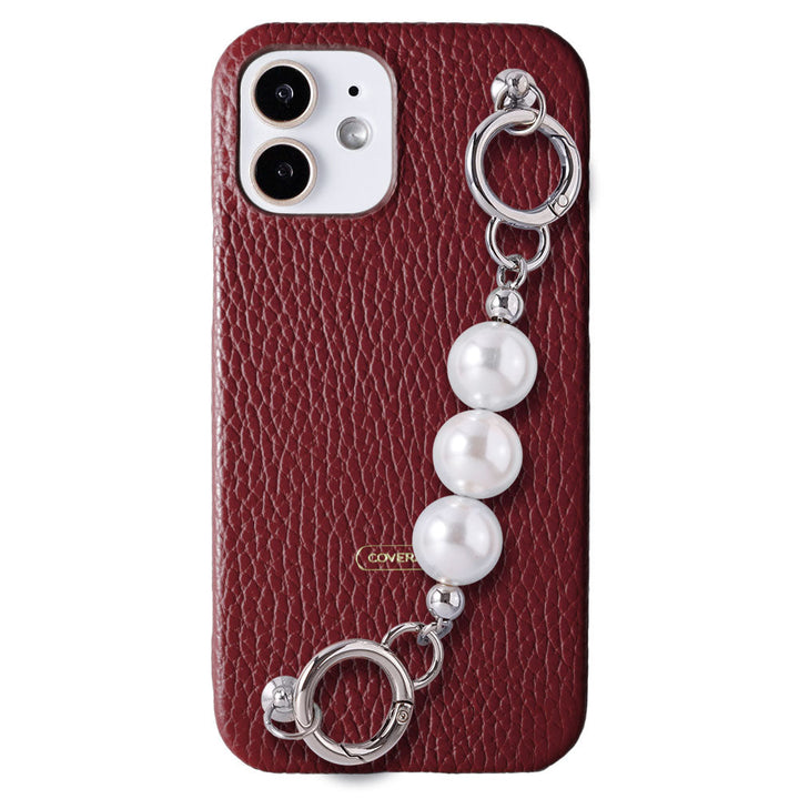 Genuine leather 32 colors Italian shrink leather 3-strand pearl chain attached back case AQUOS series