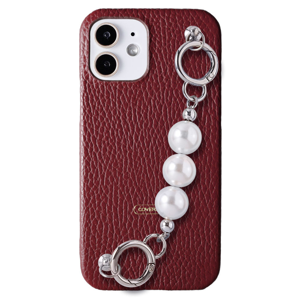 Genuine leather 32 colors Italian shrink leather 3-row pearl chain attached back case Xperia series
