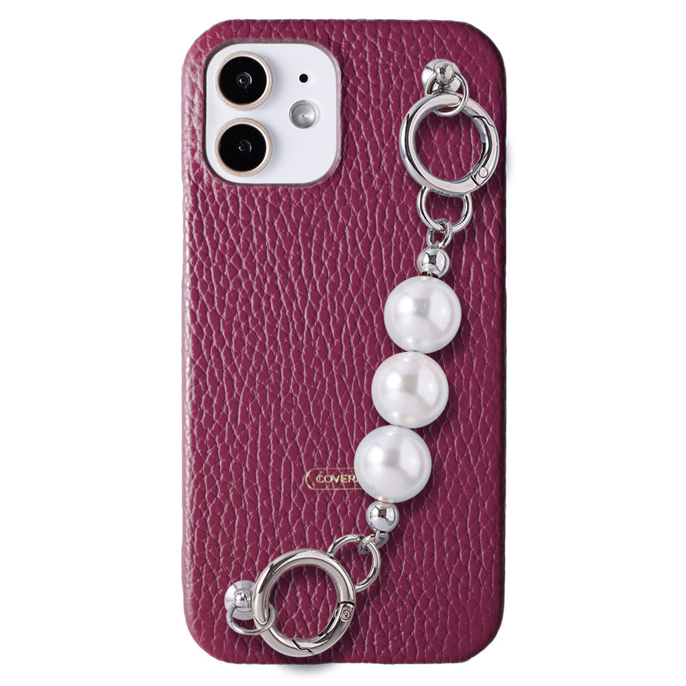Genuine leather 32 colors Italian shrink leather 3-strand pearl chain attached back case Google Pixel series