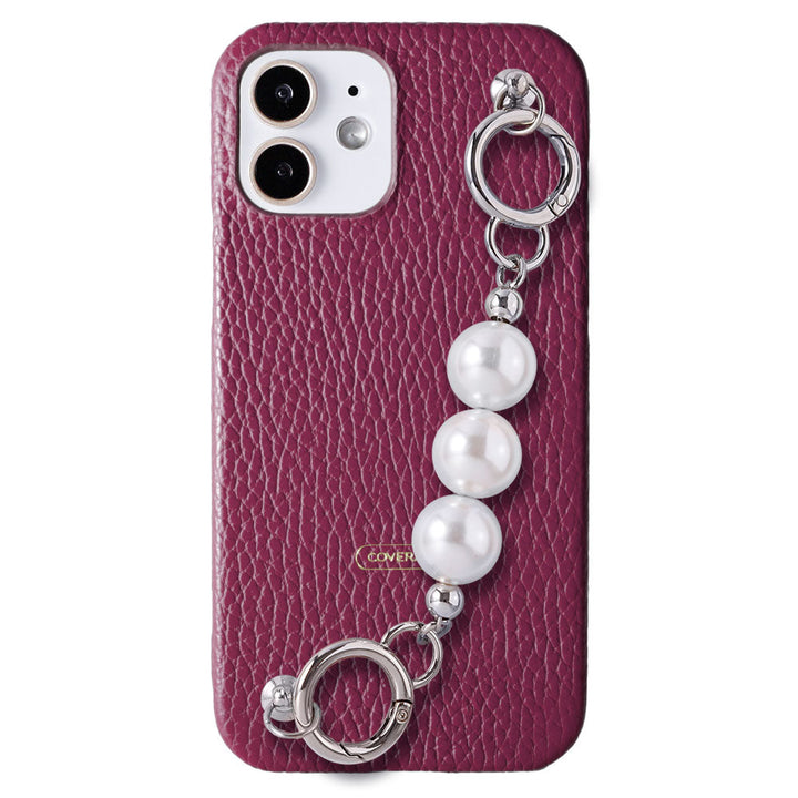 Genuine leather 32 colors Italian shrink leather 3-row pearl chain attached back case Xperia series