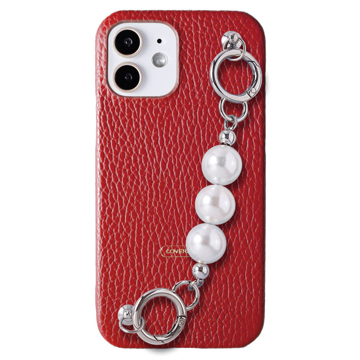 Genuine leather 32 colors Italian shrink leather 3-strand pearl chain attached back case AQUOS series