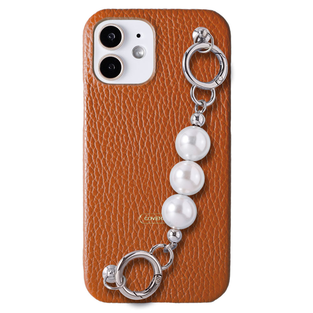 Genuine leather 32 colors Italian shrink leather 3-row pearl chain attached back case Xperia series