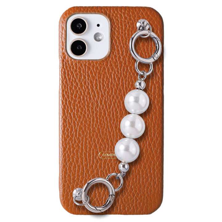 Genuine leather 32 colors Italian shrink leather 3-strand pearl chain attached back case Google Pixel series