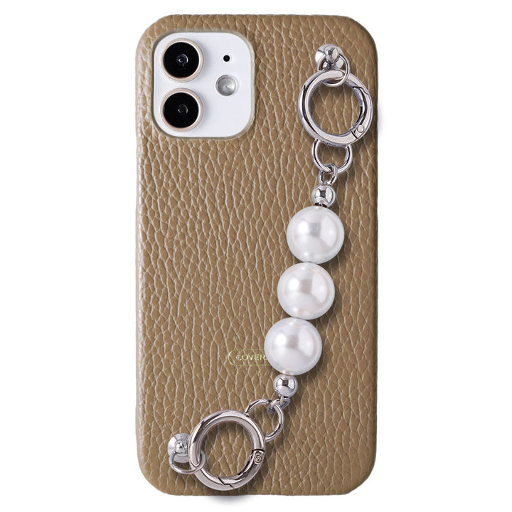 Genuine leather 32 colors Italian shrink leather 3-row pearl chain attached back case Xperia series