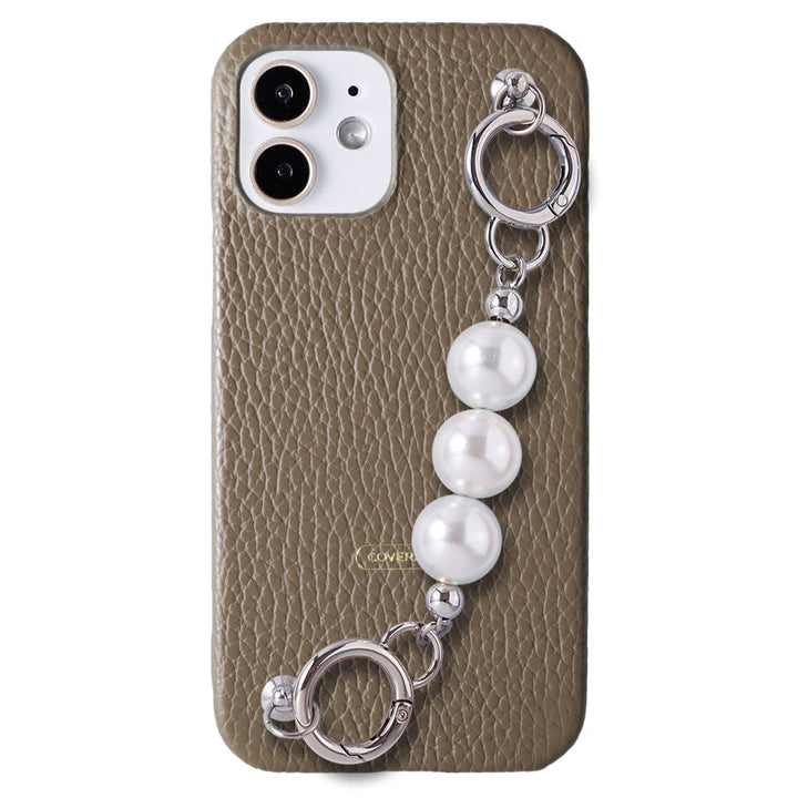 Genuine leather 32 colors Italian shrink leather 3-strand pearl chain attached back case AQUOS series