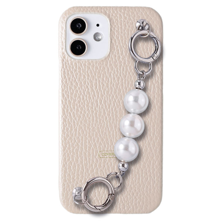 Genuine leather 32 colors Italian shrink leather 3-row pearl chain attached back case Xperia series