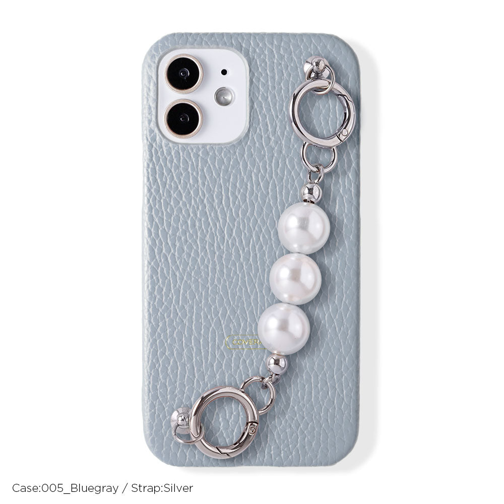 Genuine leather 32 colors Italian shrink leather 3-strand pearl chain attached back case AQUOS series