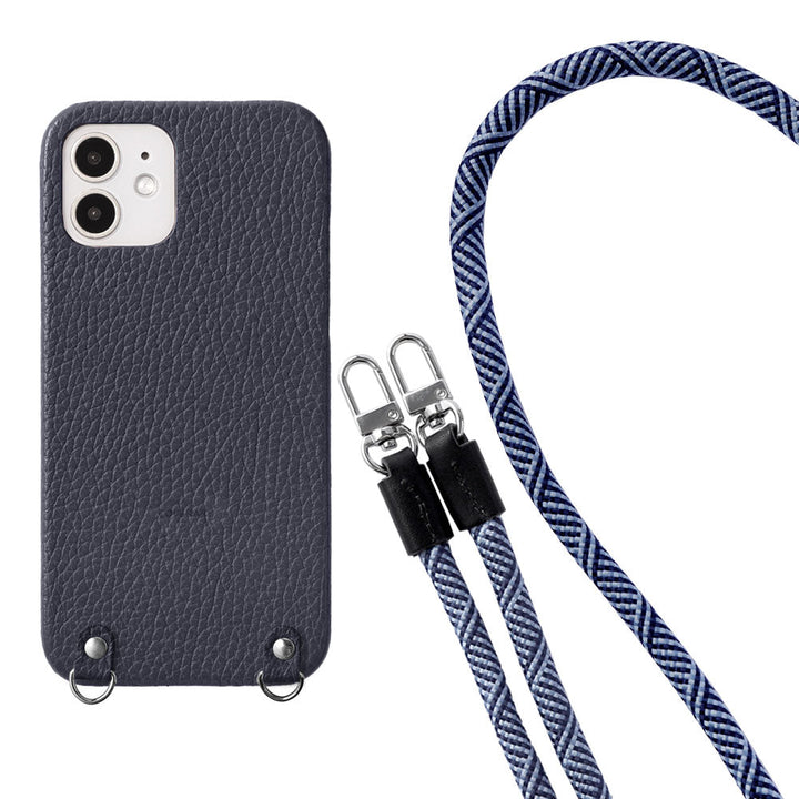 本革 32色 イタリアンシュリンクレザー 8mmロープショルダーストラップ付き 背面ケース iPhoneシリーズ