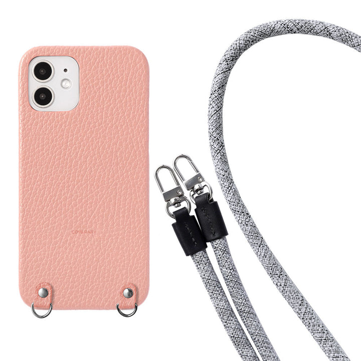 本革 32色 イタリアンシュリンクレザー 8mmロープショルダーストラップ付き 背面ケース iPhoneシリーズ
