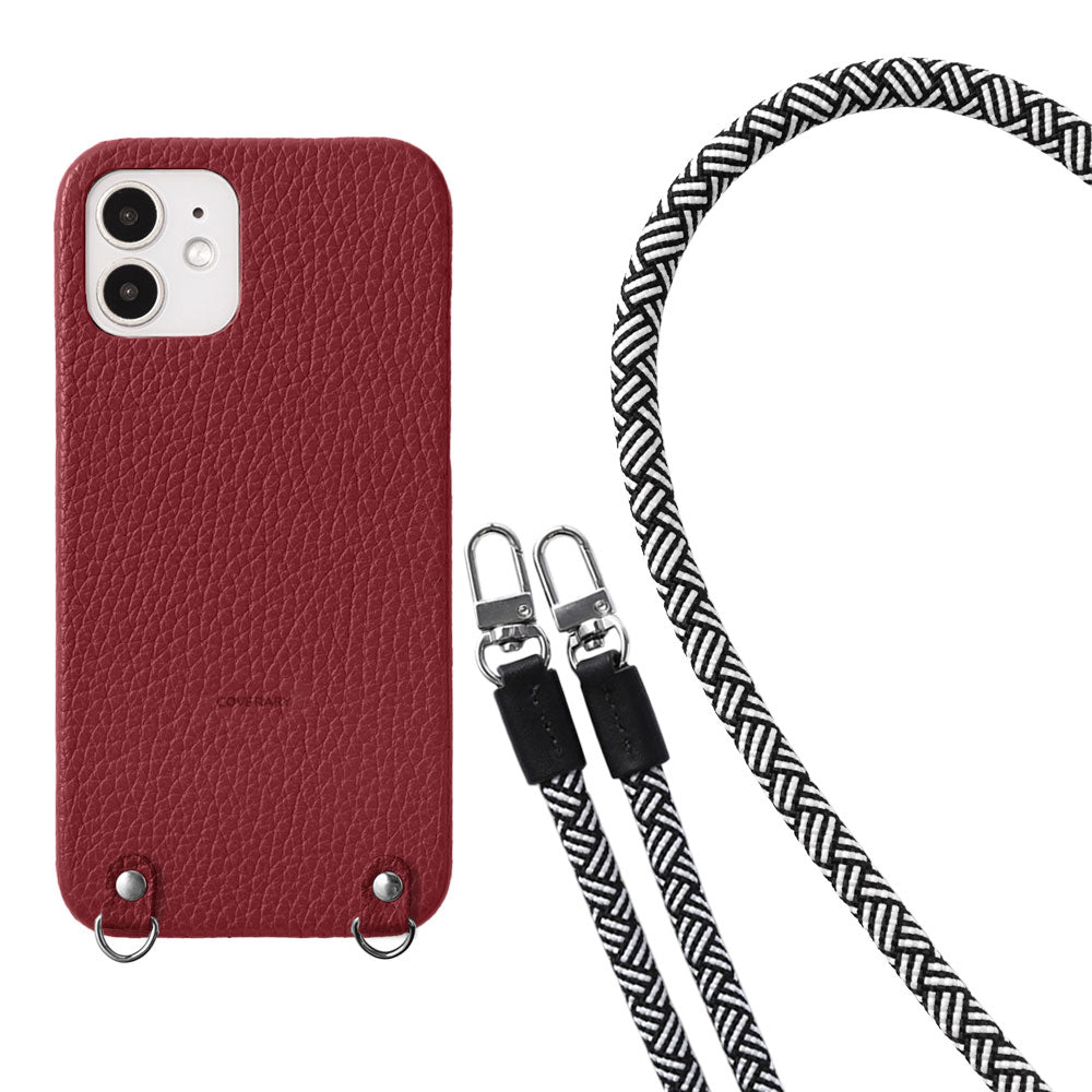 本革 32色 イタリアンシュリンクレザー 8mmロープショルダーストラップ付き 背面ケース iPhoneシリーズ